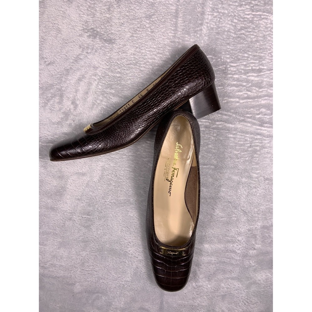 Salvatore Ferragamo Boutique Women's Heel 8 C Brown Croc-embossed Leather Upper